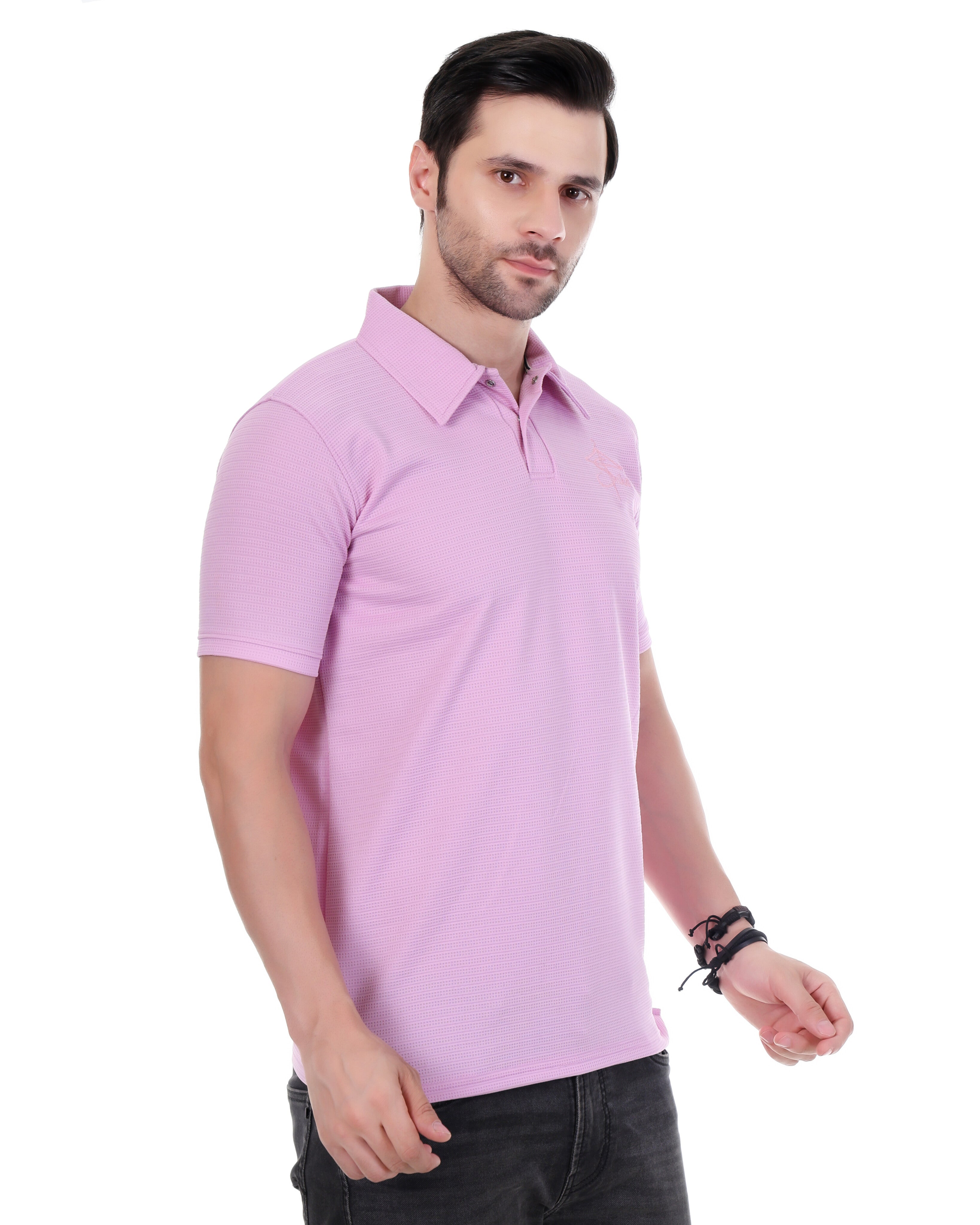 Men's Light Pink Polo T-Shirt – Slim Fit, Short Sleeves, Casual Wear